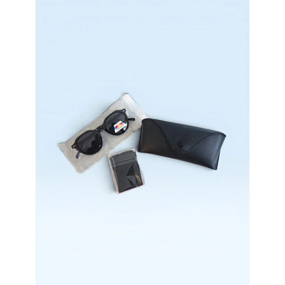 Black Round Polarized Sunglasses with Case‎ and Cleaning Cloth UV Protection